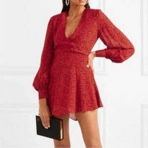 ALICE + OLIVIA Polly Leopard Long Sleeve Fit & Flare Mini Dress Red‎ Size 6